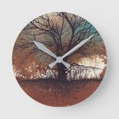 Baum Abstrakte Malerei Landschaft Kunst Runde Wanduhr (Vorderseite)