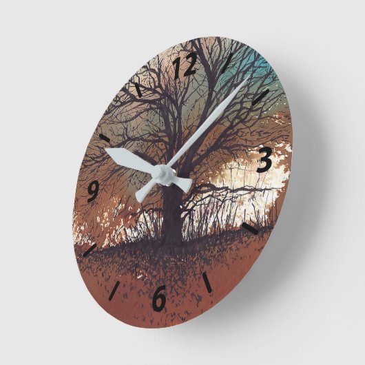 Baum Abstrakte Malerei Landschaft Kunst Runde Wanduhr (Winkel)