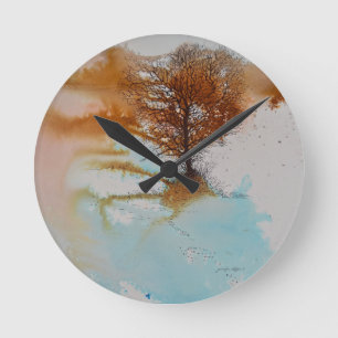 Baum Abstrakte Malerei Landschaft Kunst Runde Wanduhr