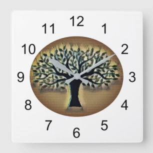 Baum Abstrakte Natur Kunst Quadratische Wanduhr