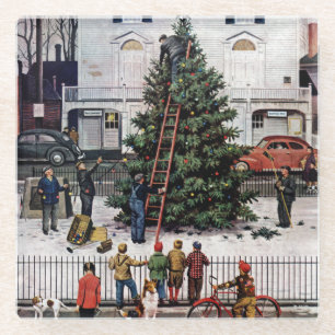 Baum auf dem Platz der Stadt Glasuntersetzer