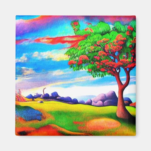 Baum auf einer felsigen Wiese Magnet (Vorne)
