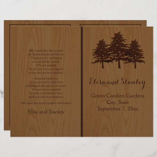 Baum auf Holz braunen Wald Hochzeitsprogramm (Vorne/Hinten)