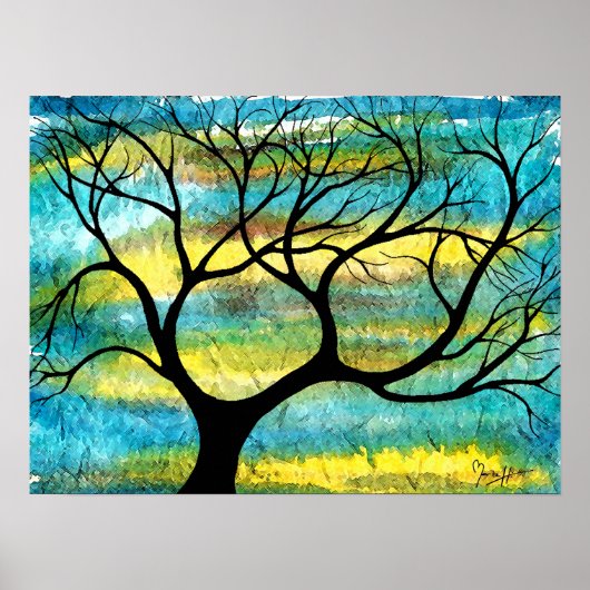 Baum auf Vellum mit Aquarellgrund Poster (Vorne)