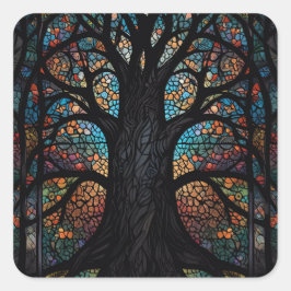 Baum aus lebenserhaltendem Glas Mosaik Kunst Quadratischer Aufkleber