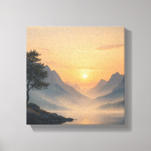 Baum, Berg und Sonnenaufgang Leinwanddruck