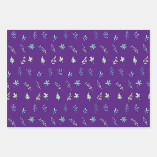 Baum-Blätter botanisch elegante Blue Aquarell Geschenkpapier Set (Vorderseite 3)