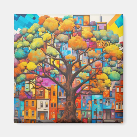Baum Civilization Concept Abstrakte farbenfrohe Ma Magnet (Vorne)