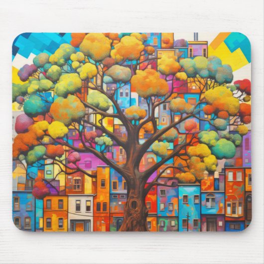 Baum Civilization Concept Abstrakte farbenfrohe Ma Mousepad (Vorne)