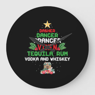Baum-Dasher-Tänzer-Prancer-Vixen-Tequila-Whisky Große Wanduhr