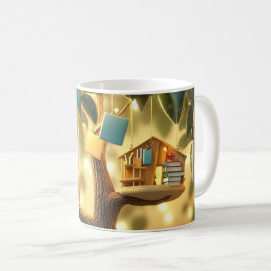 "Baum der Erkenntnis" mit hängenden Büchern Kaffeetasse (VorderseiteRechts)
