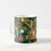 "Baum der Erkenntnis" mit hängenden Büchern Kaffeetasse (Vorderseite Links)