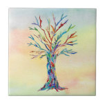 Baum der farbenfrohen Keramik Tile Fliese<br><div class="desc">Diese dekorative Kachel zeichnet sich durch ein einzigartiges Design des Baumes des Lebens auf einem Aquarell-Hintergrund aus. Ursprünglich wurde es aus Mosaik hergestellt, wobei winzige Glasstücke in lebhaften Farben verwendet wurden. Weil wir unsere Kunstwerke erstellen, werden Sie dieses exakte Bild von anderen Designern nicht finden. Original Mosaik und Wasserfarbe ©...</div>