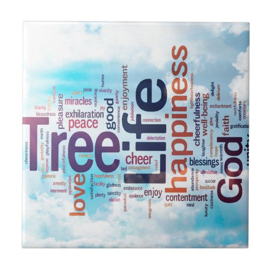 Baum der Leben-Wort-Wolke Fliese (Vorderseite)