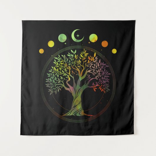 Baum der Lebensphasen des Mondes Wandteppich (Vorderseite)