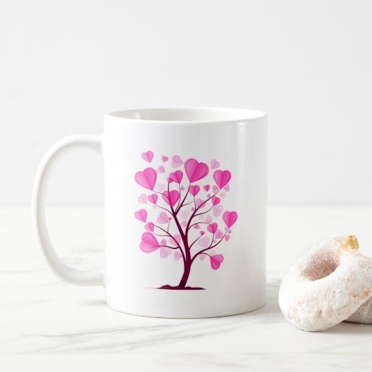 Baum der Liebe des Herzens Rosa Pastelfarben Kaffeetasse (Mit Donut)