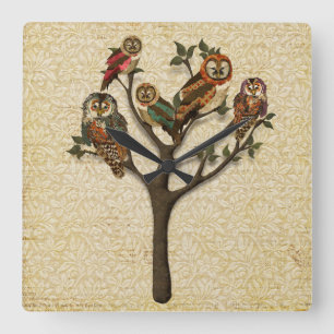 Baum der Owls-Wall-Uhr Quadratische Wanduhr