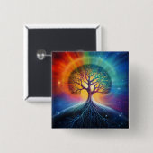 Baum der surrealen Regenbogenkunst Button (Vorne & Hinten)