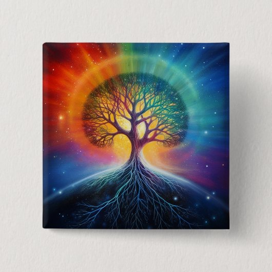 Baum der surrealen Regenbogenkunst Button (Vorderseite)