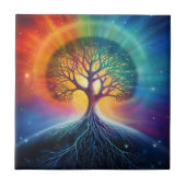 Baum der surrealen Regenbogenkunst Fliese (Vorderseite)