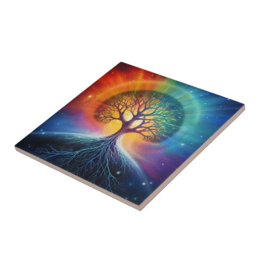 Baum der surrealen Regenbogenkunst Fliese (Seite)
