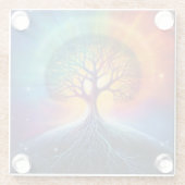 Baum der surrealen Regenbogenkunst Glasuntersetzer (Rückseite)