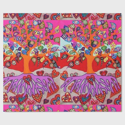 Baum des Leben-Herz-Blumen-Verpackungs-Papiers Geschenkpapier (Flach)