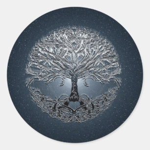 Baum des Leben-Nova-Blaus Runder Aufkleber