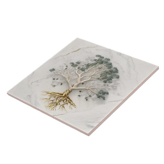 Baum des Lebens 3D Abbildung Weißer Marmor Fliese (Seite)