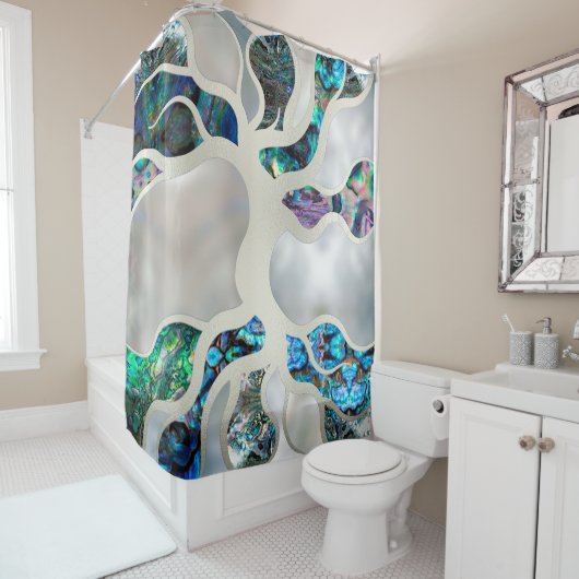 Baum des Lebens - Alleinstehende Muschel und Perle Duschvorhang (Beispiel)