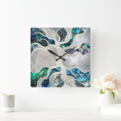 Baum des Lebens - Alleinstehende Muschel und Perle Quadratische Wanduhr (Zuhause)