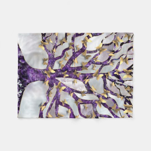 Baum des Lebens - Amethyst und Schmetterlinge Fleecedecke (Vorderseite (Horizontal))