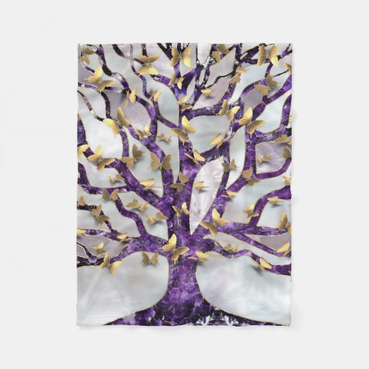 Baum des Lebens - Amethyst und Schmetterlinge Fleecedecke (Vorderseite)