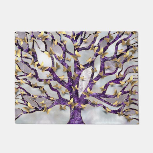 Baum des Lebens - Amethyst und Schmetterlinge Fußmatte (Vorderseite)