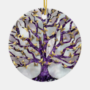 Baum des Lebens - Amethyst und Schmetterlinge Keramik Ornament
