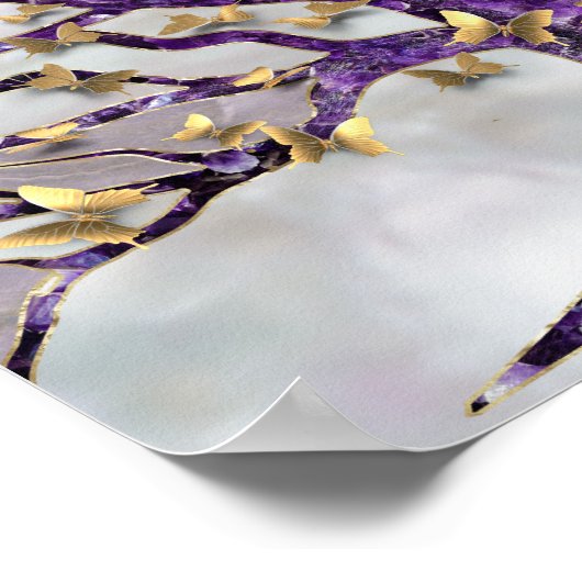 Baum des Lebens - Amethyst und Schmetterlinge Poster (Ecke)