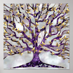 Baum des Lebens - Amethyst und Schmetterlinge Poster
