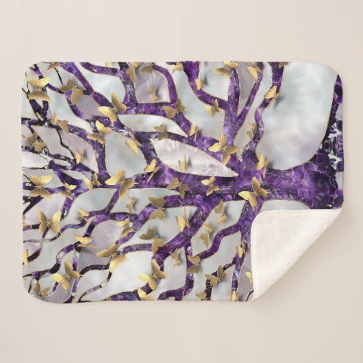 Baum des Lebens - Amethyst und Schmetterlinge Sherpadecke (Vorderseite (Horizontal))