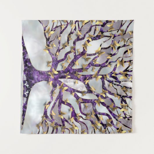Baum des Lebens - Amethyst und Schmetterlinge Wandteppich (Vorderseite (Horizontal))
