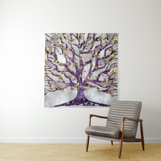 Baum des Lebens - Amethyst und Schmetterlinge Wandteppich (Beispiel)