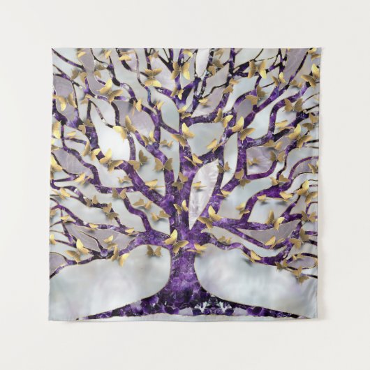 Baum des Lebens - Amethyst und Schmetterlinge Wandteppich (Vorderseite)