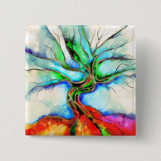 Baum des Lebens - Aquarell, Tinte und Gold Button (Vorderseite)
