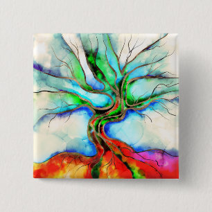 Baum des Lebens - Aquarell, Tinte und Gold Button