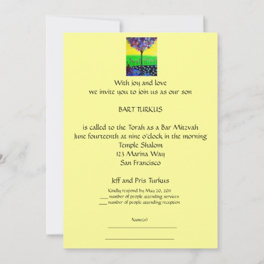 Baum des Lebens Bar bat Mitzvah Einladungen (Rückseite)