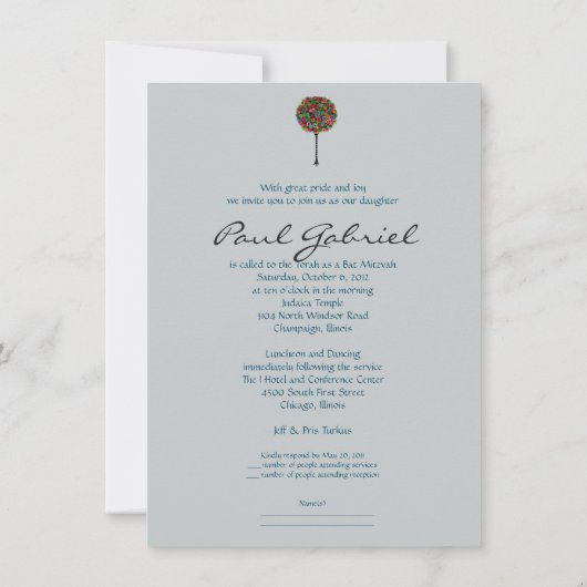 Baum des Lebens Bar Bat Mitzvah Einladungen (Rückseite)