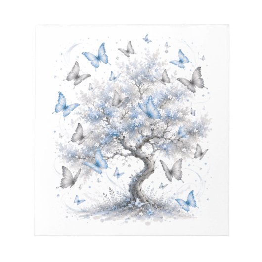 Baum des Lebens Blaue Schmetterlinge Notizblock (Vorderseite)
