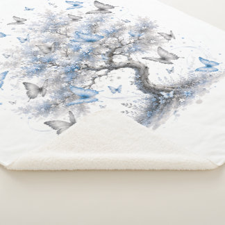 Baum des Lebens Blaue Schmetterlinge Sherpa-Decke Sherpadecke