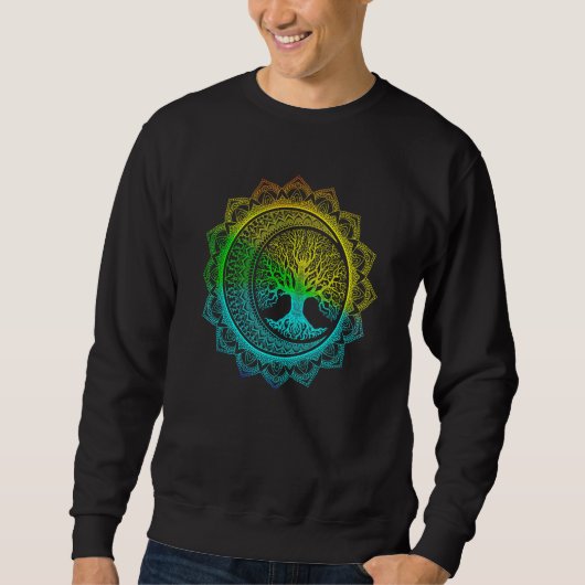 Baum des Lebens Cresent Mondphasen Florales Mandal Sweatshirt (Vorderseite)