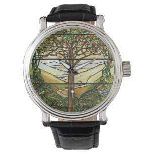 Baum des Lebens/des Tiffany-Buntglas-Fensters Armbanduhr
