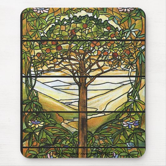 Baum des Lebens/des Tiffany-Buntglas-Fensters Mousepad (Vorne)